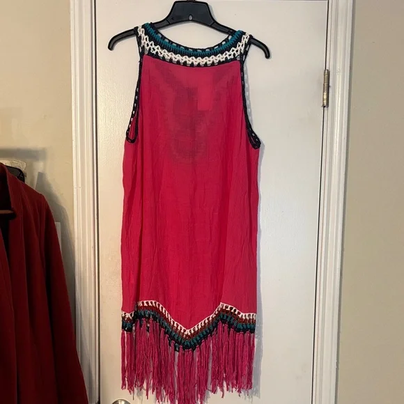 Pink Sleeveless Crochet Fringe Dress - Picture 2 of 7